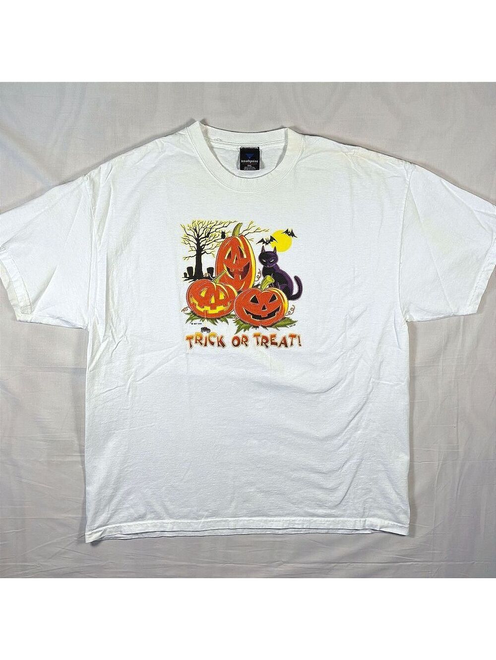 VTG 2004 Trick or Treat Halloween Black Cat Pumpkin T-Shirt White Size XXL